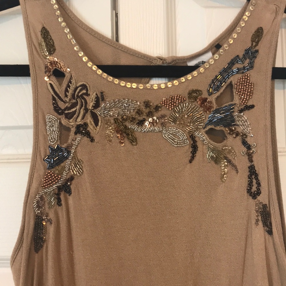 Beaded Beige Anthro Tank